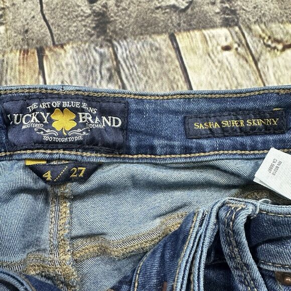 Lucky Brand Jeans Womens 4/27 Blue Sasha Super Skinny Low Rise Distressed Denim‎ - Picture 4 of 14